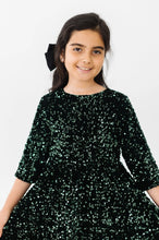Load image into Gallery viewer, Velvet Sequin Dress - Hunter Green