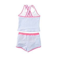Load image into Gallery viewer, Seaside Tankini Set - Blue Seersucker w/ Pink Trim