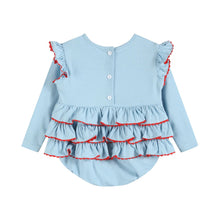 Load image into Gallery viewer, Light Blue Christmas Tree Smocked Knit Romper
