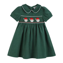Load image into Gallery viewer, Green Velvet Smocked Santa Dress
