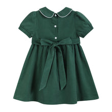 Load image into Gallery viewer, Green Velvet Smocked Santa Dress

