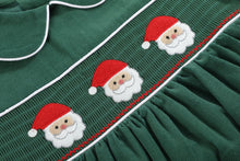 Load image into Gallery viewer, Green Velvet Smocked Santa Dress
