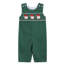 Load image into Gallery viewer, Green Corduroy Santa  Smocked Overalls
