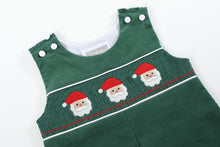 Load image into Gallery viewer, Green Corduroy Santa  Smocked Overalls
