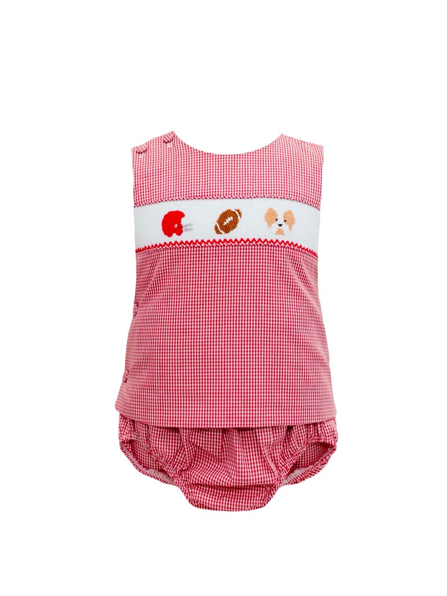 Red Gingham Bulldog Smock Diaper Set