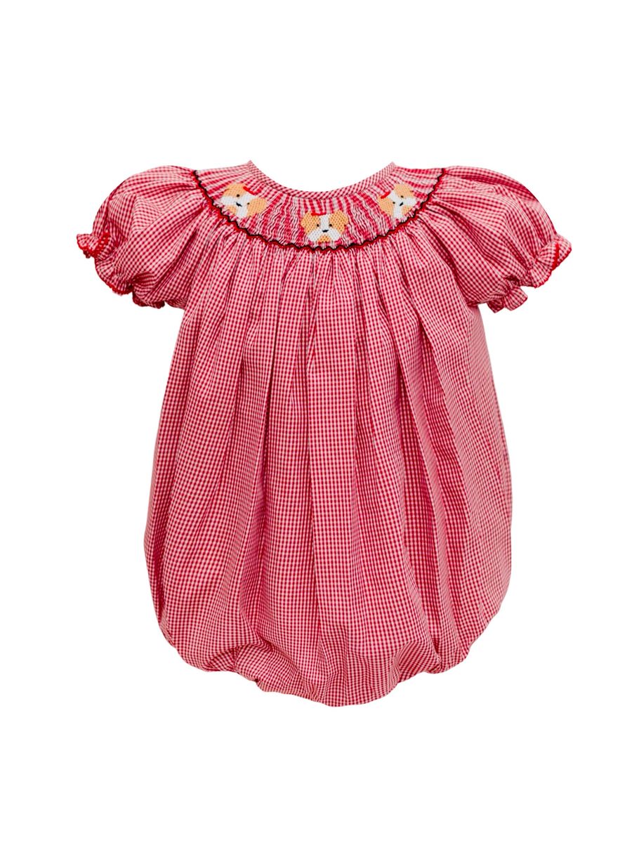 Red Gingham Bulldog Bishop Smock Bubble
