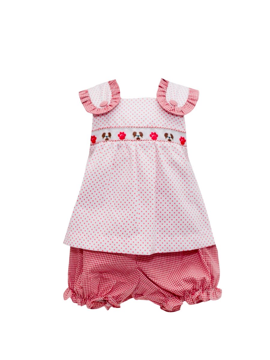 Red Bitty Dot Bulldog Ribbon Bloomer Set