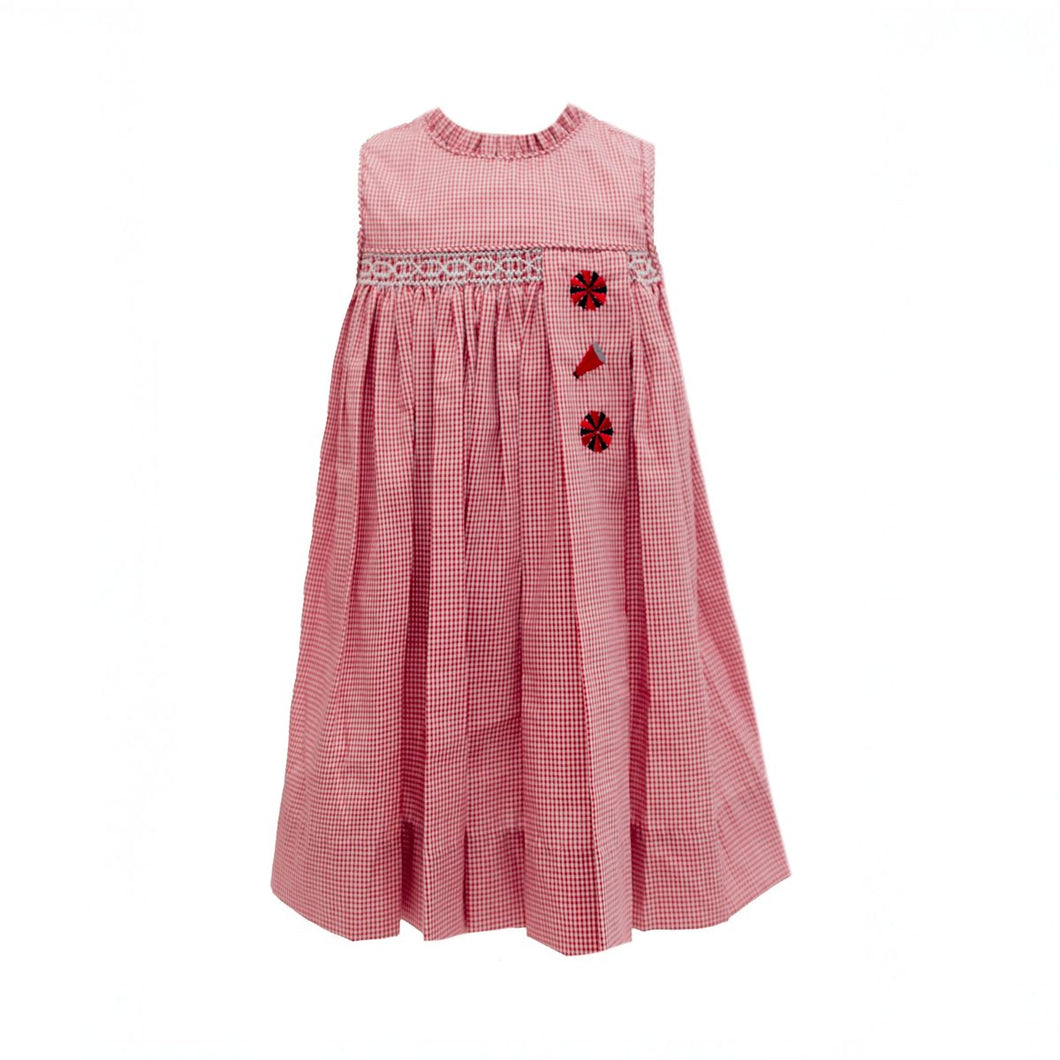 Red Gingham Bulldog Spirit Smock Dress