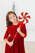 Load image into Gallery viewer, Velvet Ruffle Twirl Dress - Red
