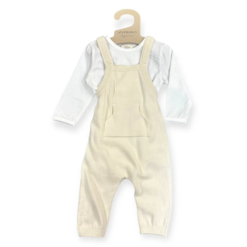 Kangaroo Pocket Overall Romper & Bodysuit Set - Cream