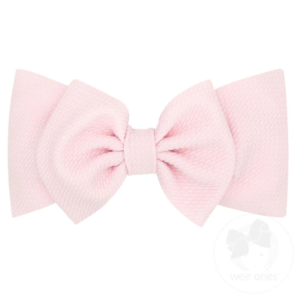 Textured Baby Girls Bowtie on Matching Wide Band - Light Pink