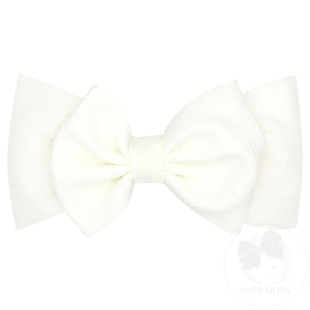 Textured Baby Girls Bowtie on Matching Wide Band - Off White