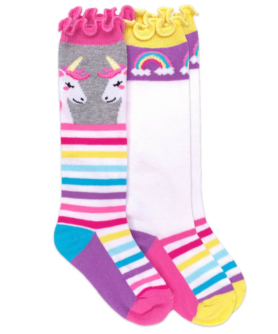 Unicorn Rainbow Stripe Knee High Socks - 2 Pair Pack