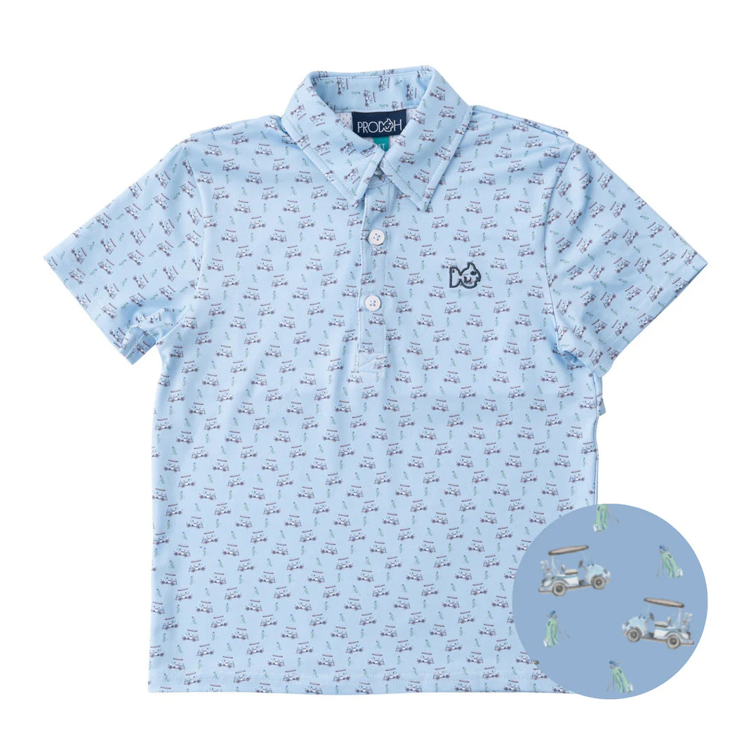 Boy's Pro Performance Polo - Powder Blue Golf Cart