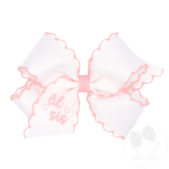 'Lil Sis' Embroidered Grosgrain Bow - Light Pink