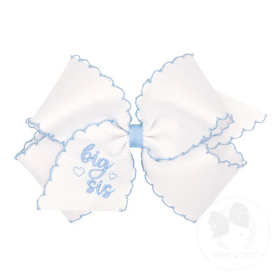 'Big Sis' Embroidered Grosgrain Bow - Light Blue