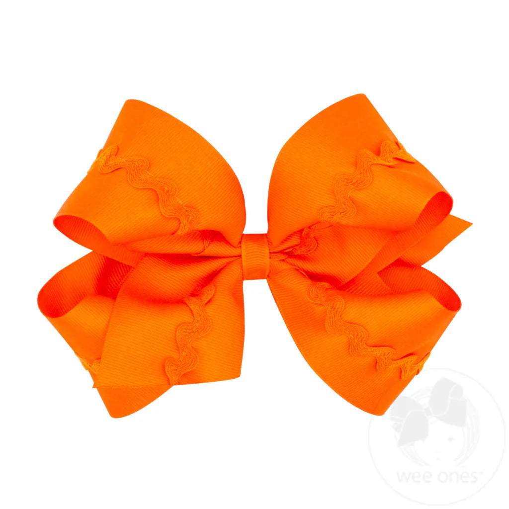 Grosgrain Hair Bow with Ric-Rac Trim - Orange