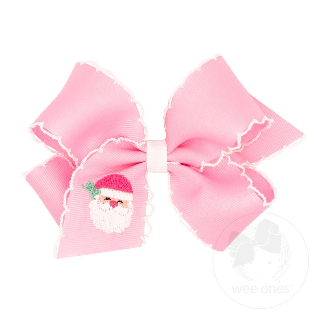 Santa Grosgrain Bow with Moonstitch Edge - Pink