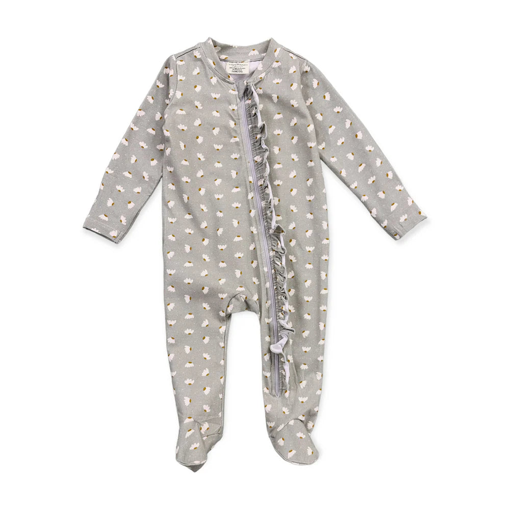 Floral Ruffle Zipper Footie