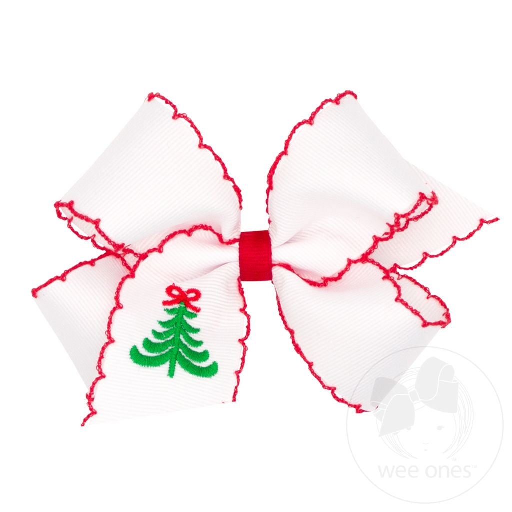 Christmas Tree Grosgrain Bow with Red Moonstitch Edge