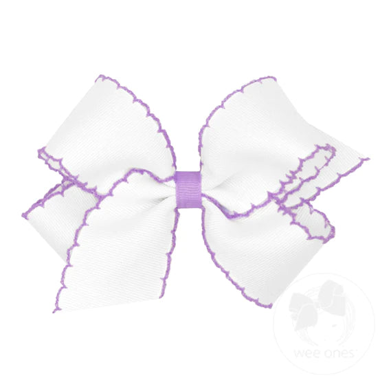 Moonstitch Grosgrain Bow with Contrasting Trim - White w/ Lavender