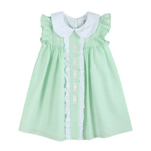 Load image into Gallery viewer, Easter Bunny Ruffle Dress - Green Seersucker
