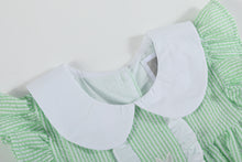 Load image into Gallery viewer, Easter Bunny Ruffle Dress - Green Seersucker
