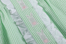 Load image into Gallery viewer, Easter Bunny Ruffle Dress - Green Seersucker
