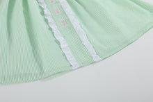 Load image into Gallery viewer, Easter Bunny Ruffle Dress - Green Seersucker
