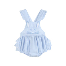 Load image into Gallery viewer, Seersucker Bunny Face Ruffle Romper
