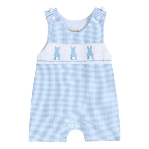 Easter Bunny Smocked Shortalls - Blue Gingham