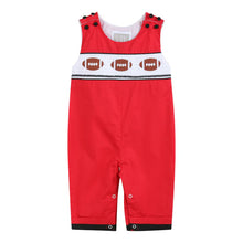 Load image into Gallery viewer, Red &amp; Black Football Smocked Overalls
