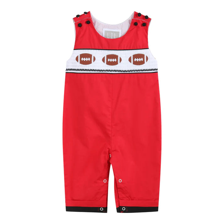 Red & Black Football Smocked Overalls
