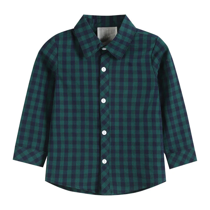 Gingham Boy Dress Shirt - Blue/Green