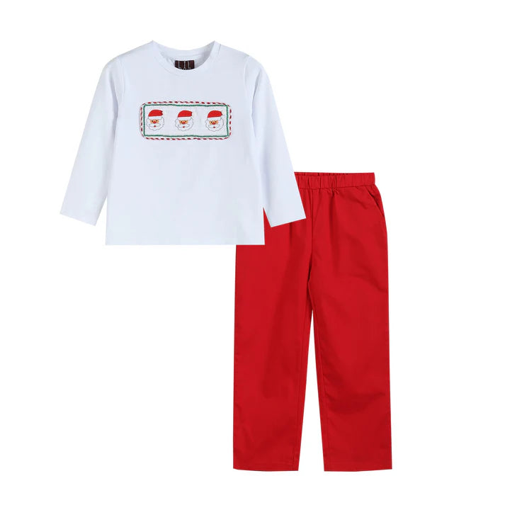 Santa Smocked Pant Set - White