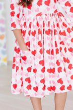 Load image into Gallery viewer, 3/4 Sleeve Pocket Twirl Dress - Be Mine
