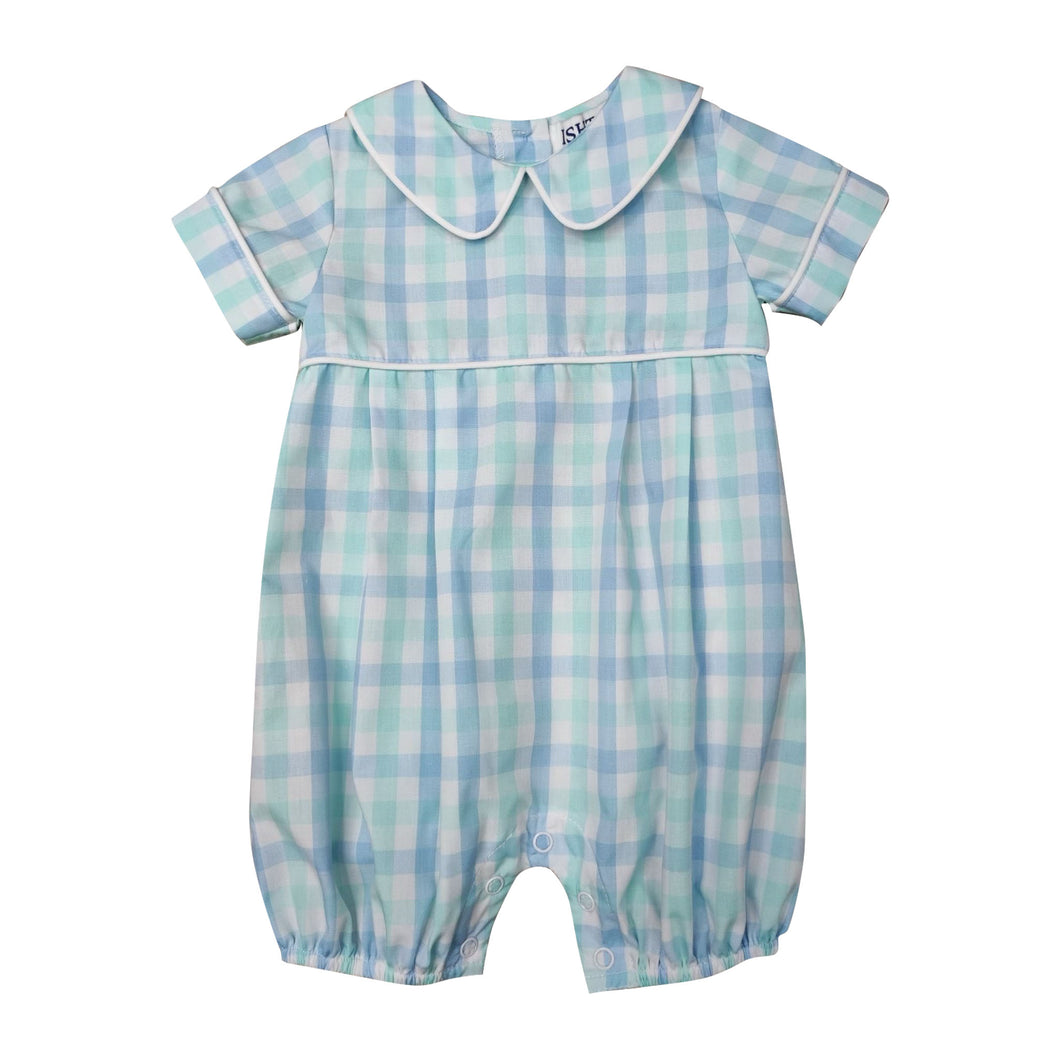 Plaid Boy's Bubble Romper - Blue