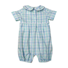 Load image into Gallery viewer, Plaid Boy&#39;s Bubble Romper - Blue
