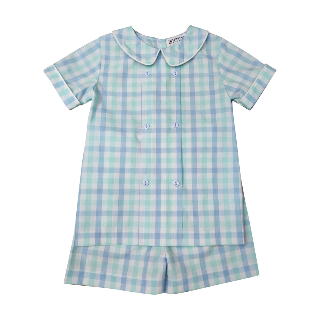 Plaid Boy's Short Set - Blue