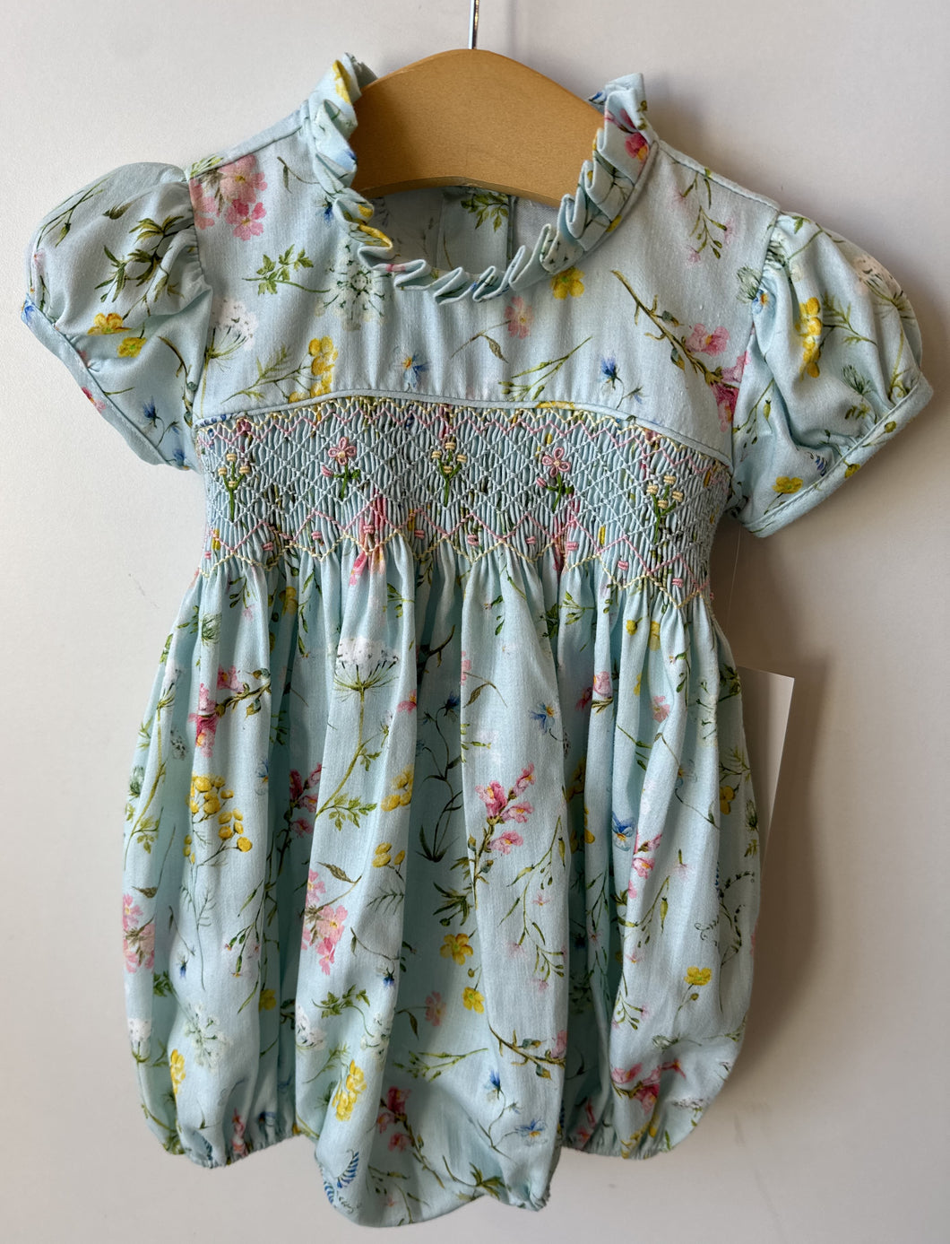 Floral Smocked Bubble with Ruffle Collar