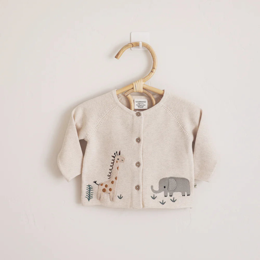 Animal Safari Embroidered Cardigan - Natural
