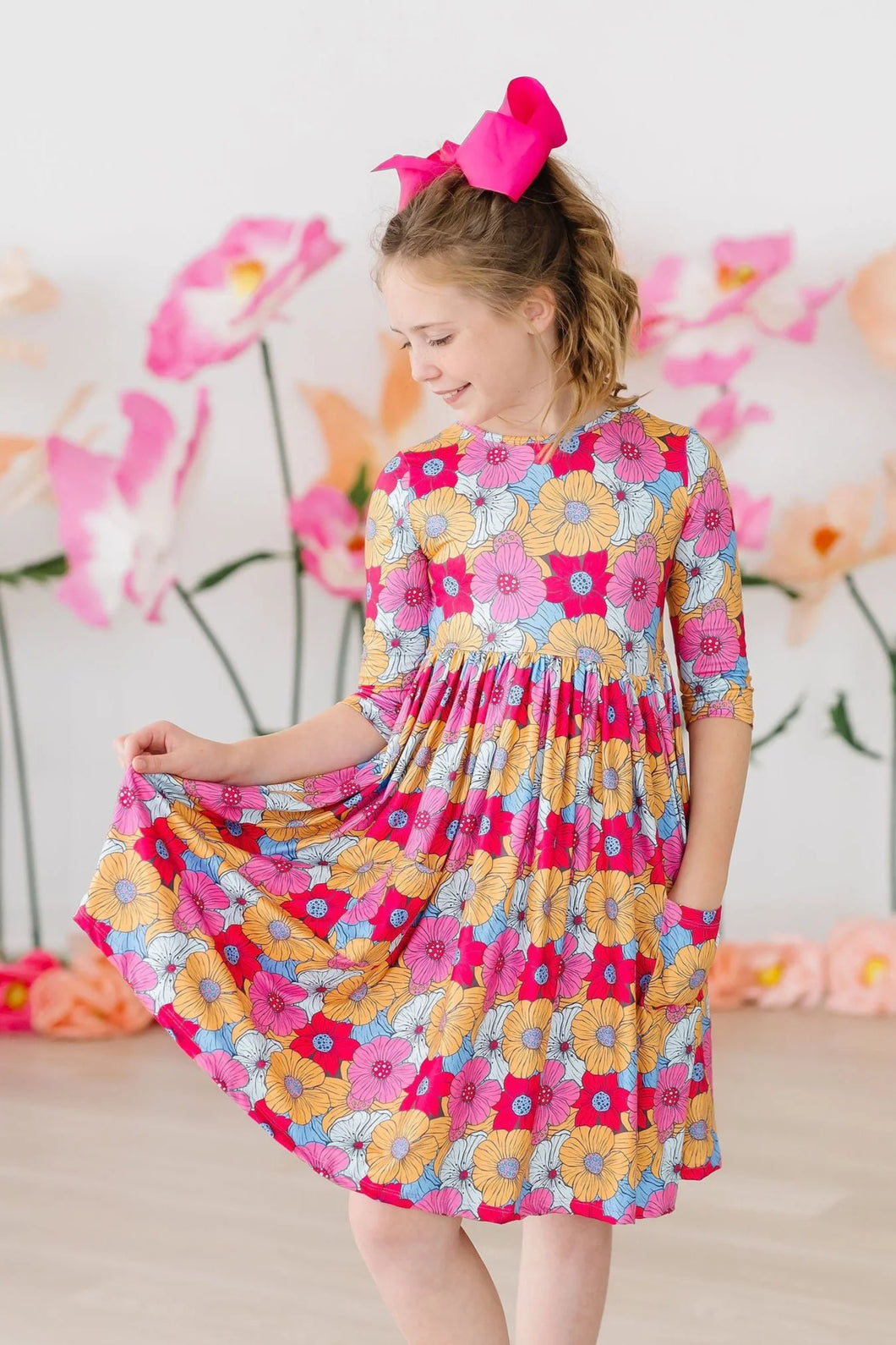 3/4 Sleeve Pocket Twirl Dress - Wonderland Floral