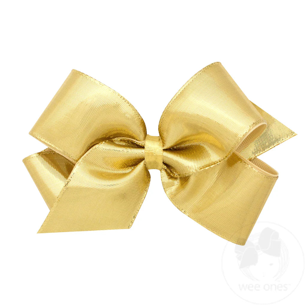 Metallic Overlay Girls Hair Bow - Gold