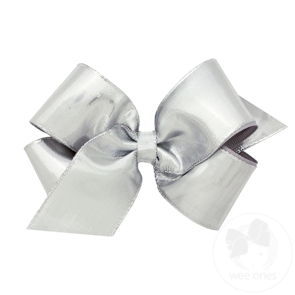 Metallic Overlay Girls Hair Bow - Silver