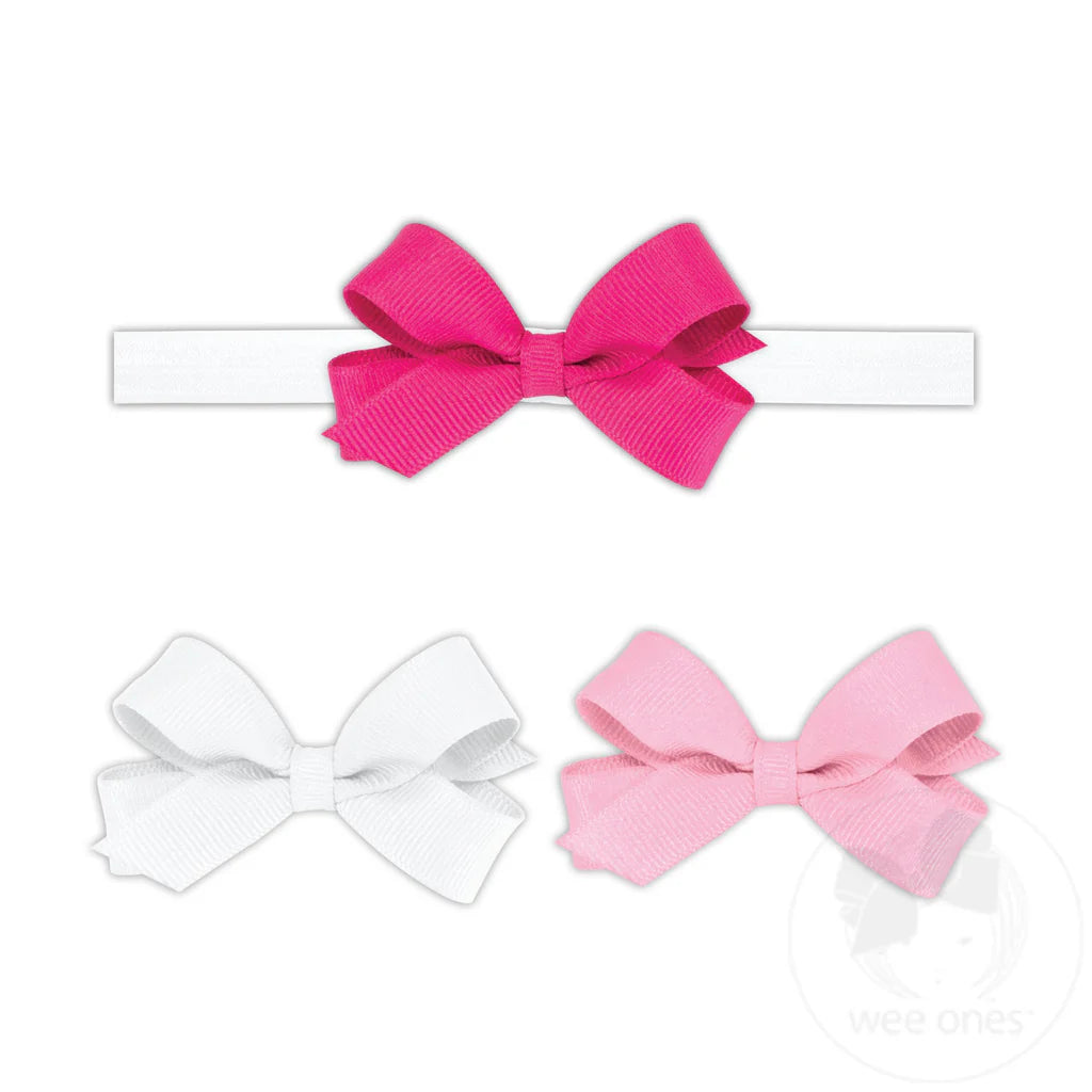 GIFT PACK! 3 Grosgrain Bows - Pink & White