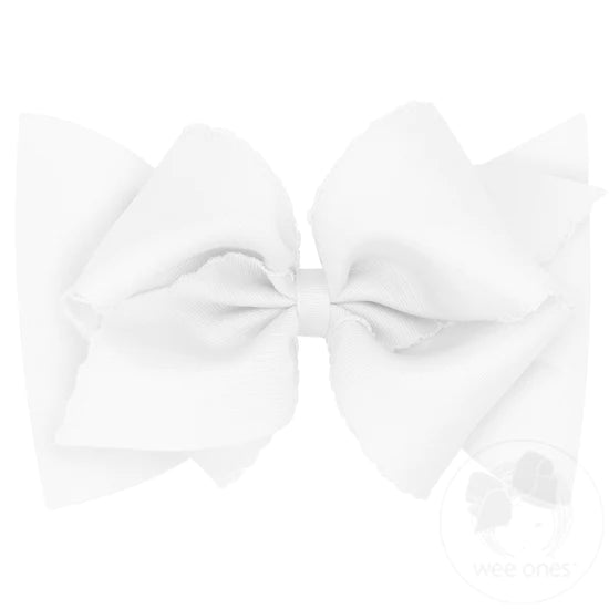 Grosgrain Bow with Matching Moonstitch Edge on Cotton Jersey Headband - White