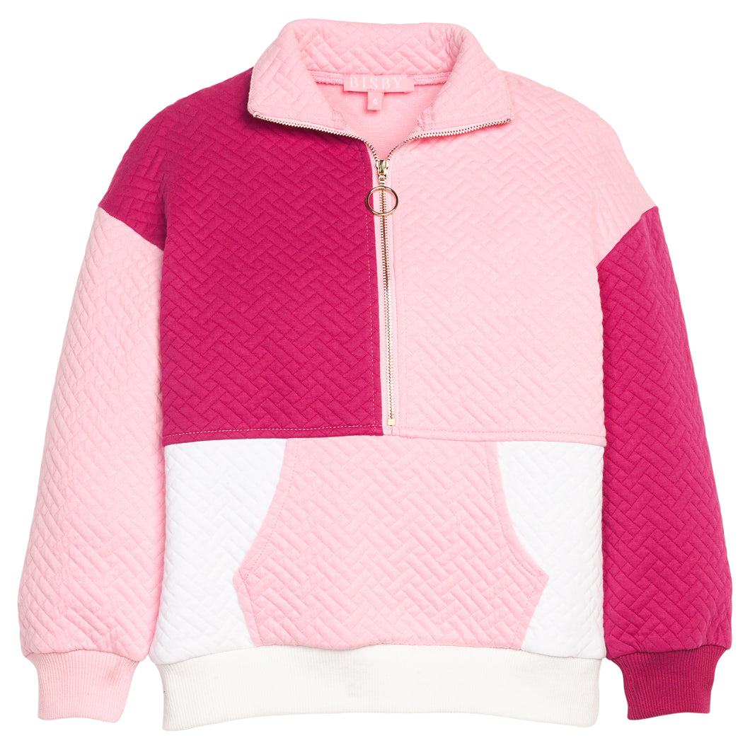 Color Block Quilted Pullover - Pink & Cranberry