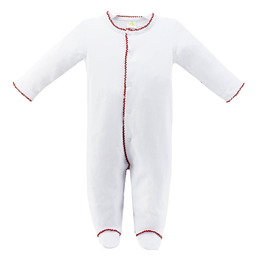 Dover Bubble - White Knit with Red Picot Trim