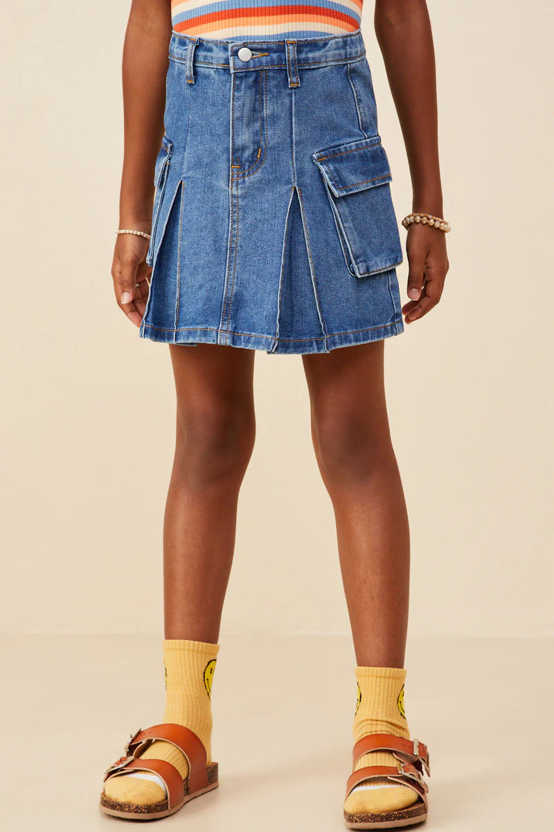 Pleat Detail Denim Cargo Skirt