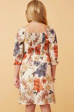 Load image into Gallery viewer, Textured Floral Smocked Square Neck Dress
